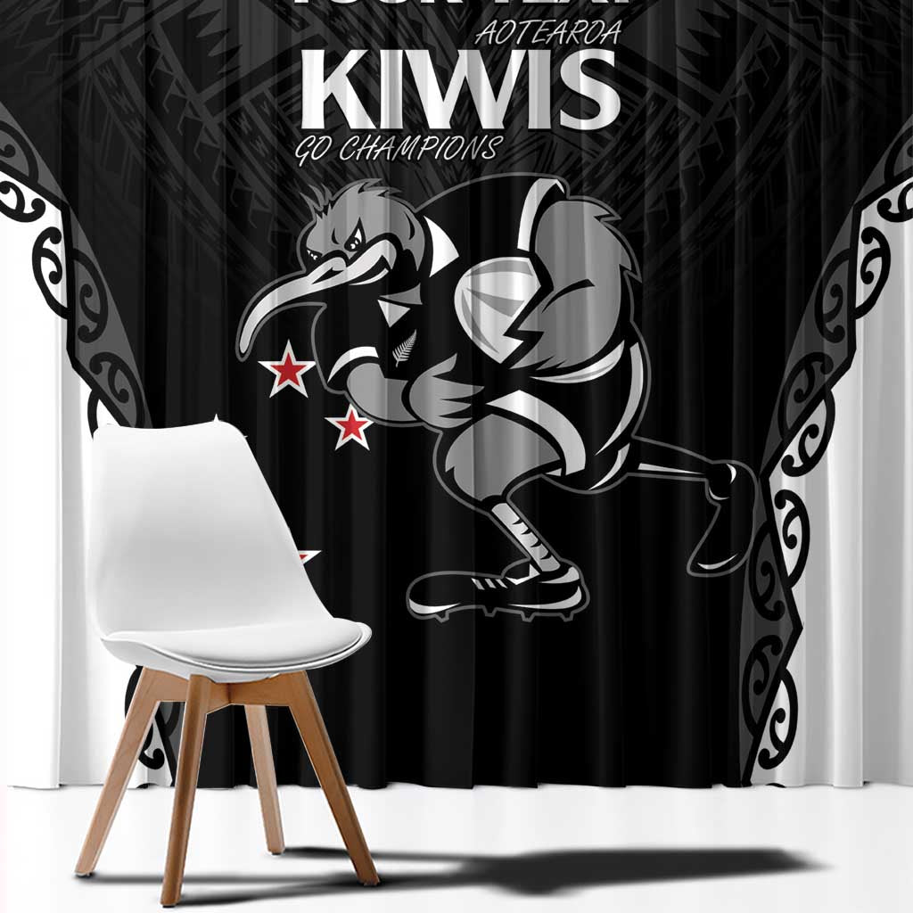 Aotearoa Rugby Custom Window Curtain Maori Kiwi - Mascot Style LT14 - Polynesian Pride