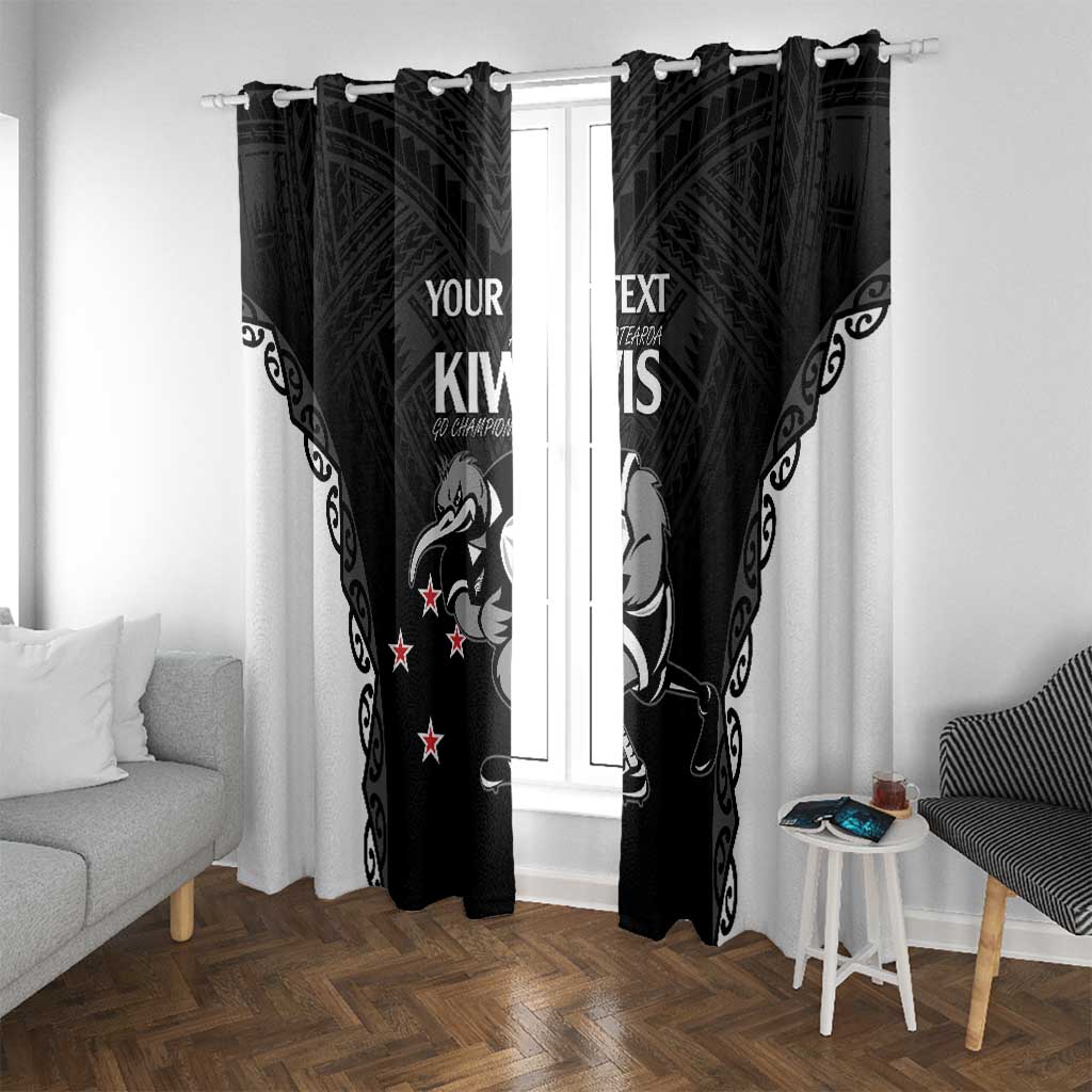 Aotearoa Rugby Custom Window Curtain Maori Kiwi - Mascot Style LT14 With Grommets Black - Polynesian Pride