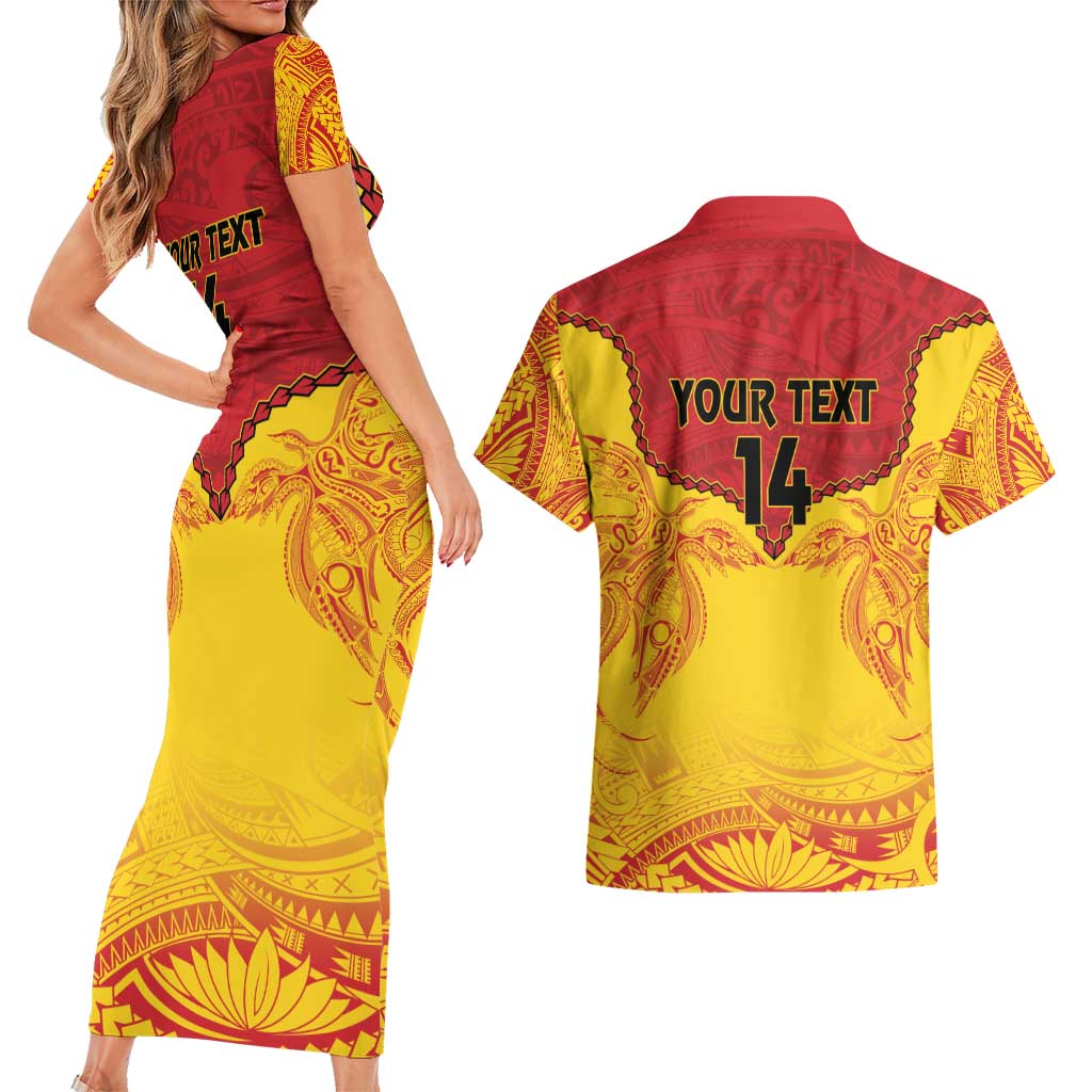 Papua New Guinea Rugby Custom Couples Matching Short Sleeve Bodycon Dress and Hawaiian Shirt Go Kumuls PNG - Polynesian Pattern