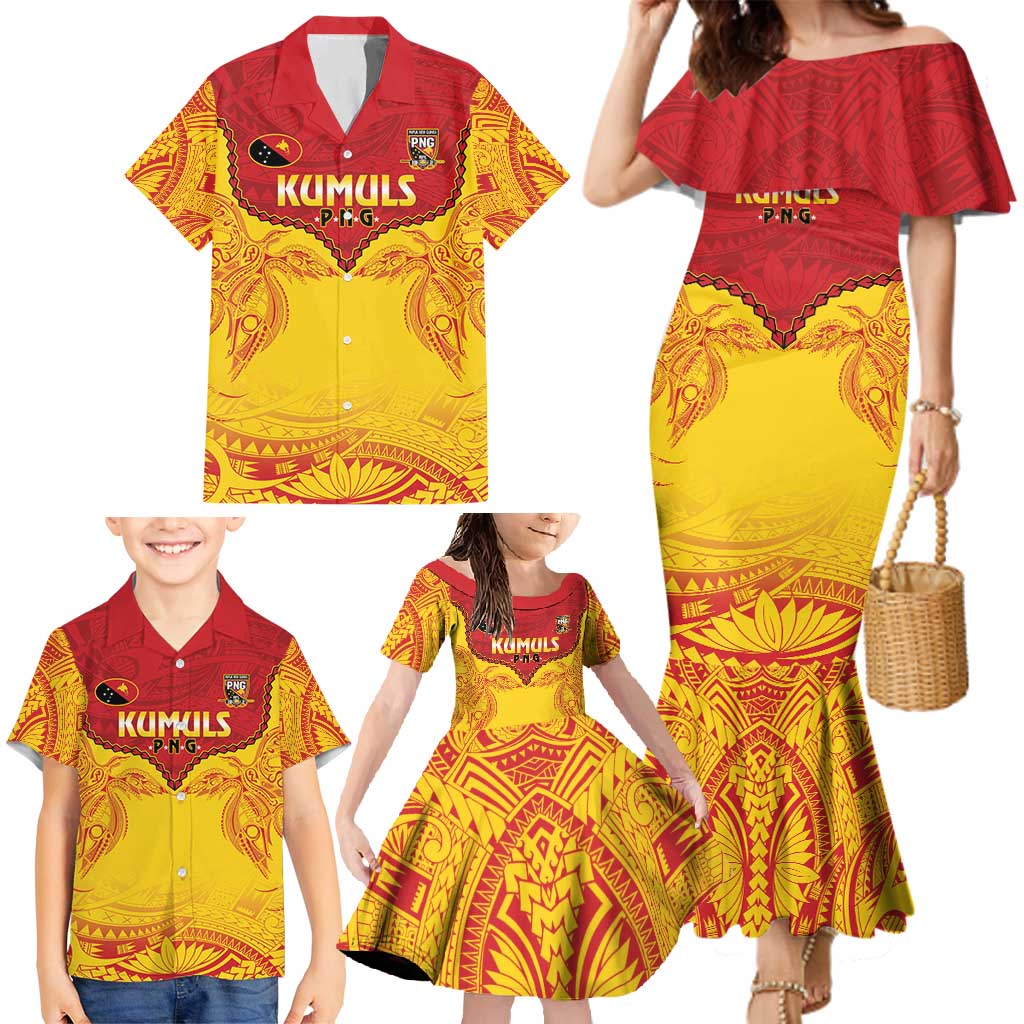 Papua New Guinea Rugby Custom Family Matching Mermaid Dress and Hawaiian Shirt Go Kumuls PNG - Polynesian Pattern