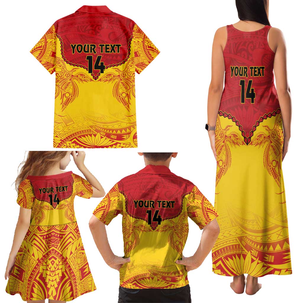 Papua New Guinea Rugby Custom Family Matching Tank Maxi Dress and Hawaiian Shirt Go Kumuls PNG - Polynesian Pattern