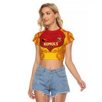 Papua New Guinea Rugby Custom Raglan Cropped T Shirt Go Kumuls PNG - Polynesian Pattern LT14 Female Yellow - Polynesian Pride