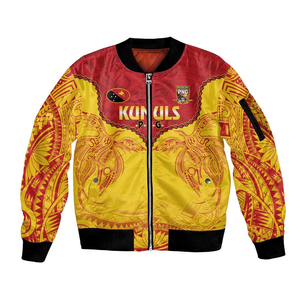 Papua New Guinea Rugby Custom Sleeve Zip Bomber Jacket Go Kumuls PNG - Polynesian Pattern