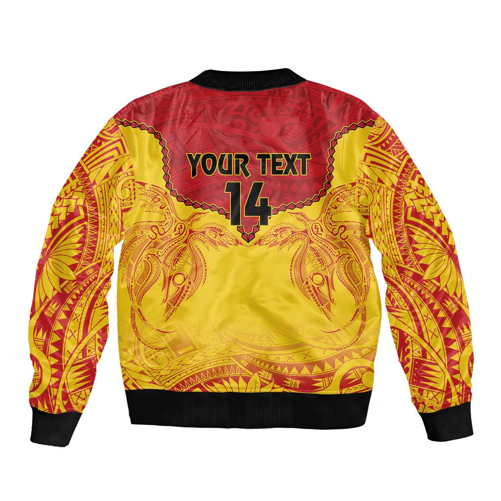 Papua New Guinea Rugby Custom Sleeve Zip Bomber Jacket Go Kumuls PNG - Polynesian Pattern