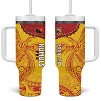 Custom Papua New Guinea Rugby Tumbler With Handle Go Kumuls PNG - Polynesian Pattern LT14 One Size: 40 oz Yellow - Polynesian Pride