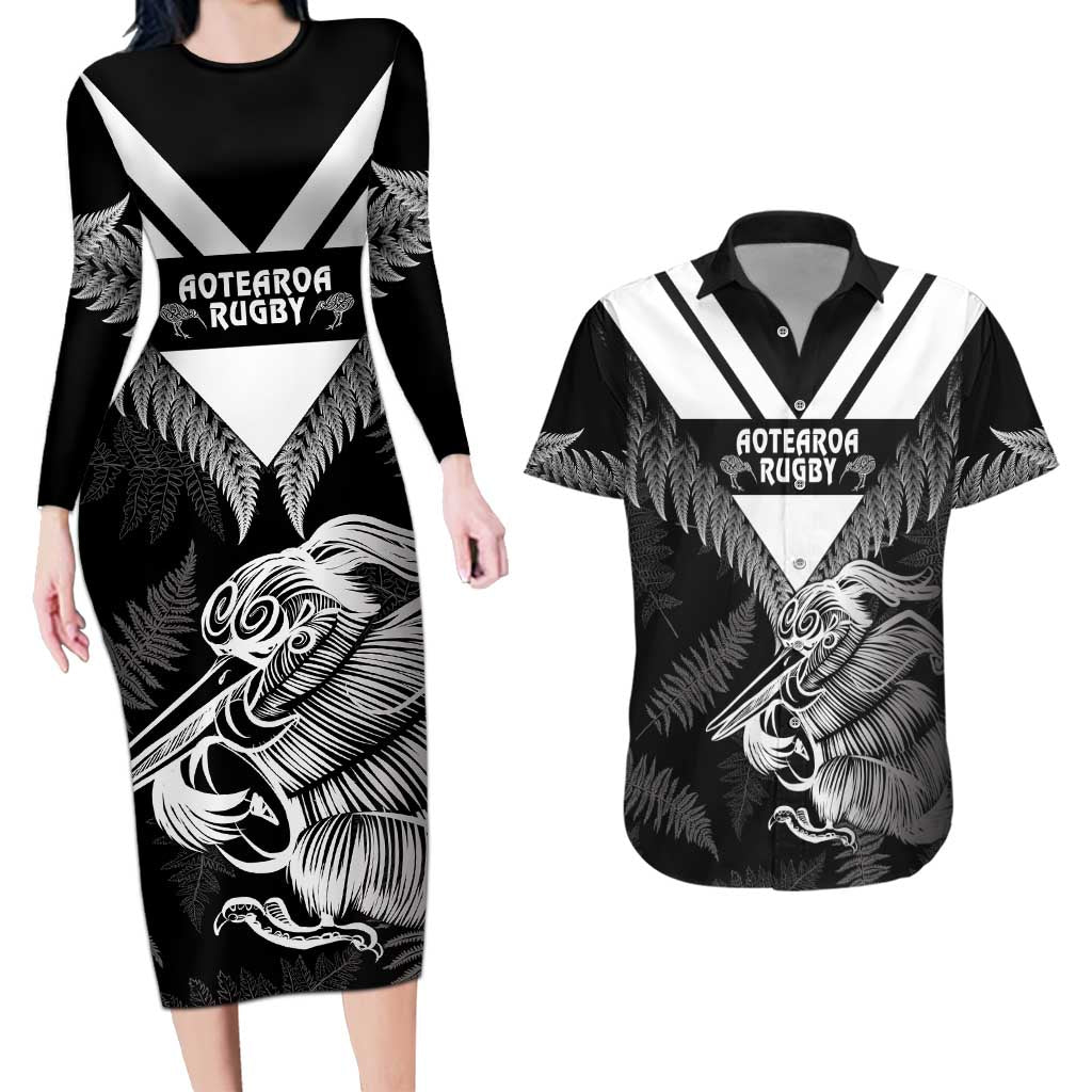 Aotearoa Silver Fern Rugby Custom Couples Matching Long Sleeve Bodycon Dress and Hawaiian Shirt 2024 Go Kiwi