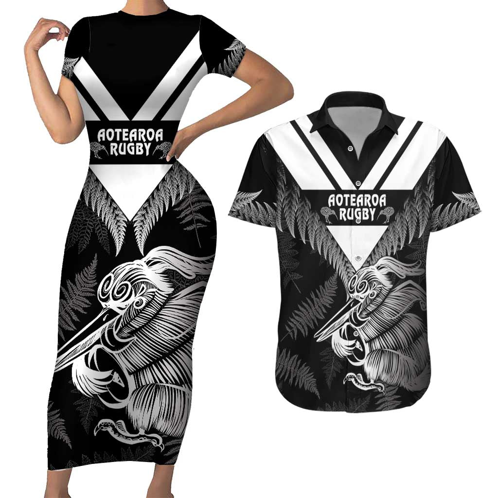 Aotearoa Silver Fern Rugby Custom Couples Matching Short Sleeve Bodycon Dress and Hawaiian Shirt 2024 Go Kiwi