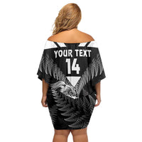 Aotearoa Silver Fern Rugby Custom Family Matching Off Shoulder Short Dress and Hawaiian Shirt 2024 Go Kiwi