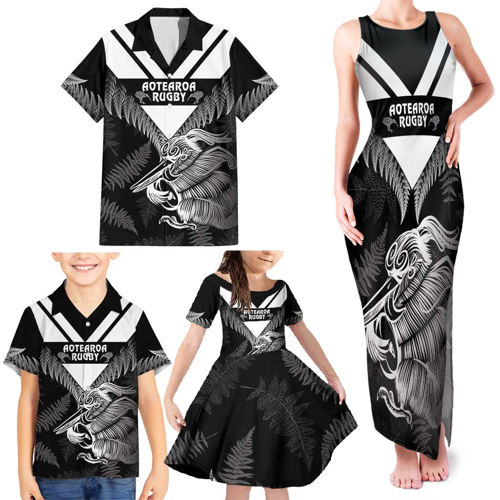 Aotearoa Silver Fern Rugby Custom Family Matching Tank Maxi Dress and Hawaiian Shirt 2024 Go Kiwi