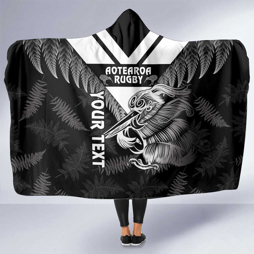 Aotearoa Silver Fern Rugby Custom Hooded Blanket 2024 Go Kiwi LT14 One Size Black - Polynesian Pride