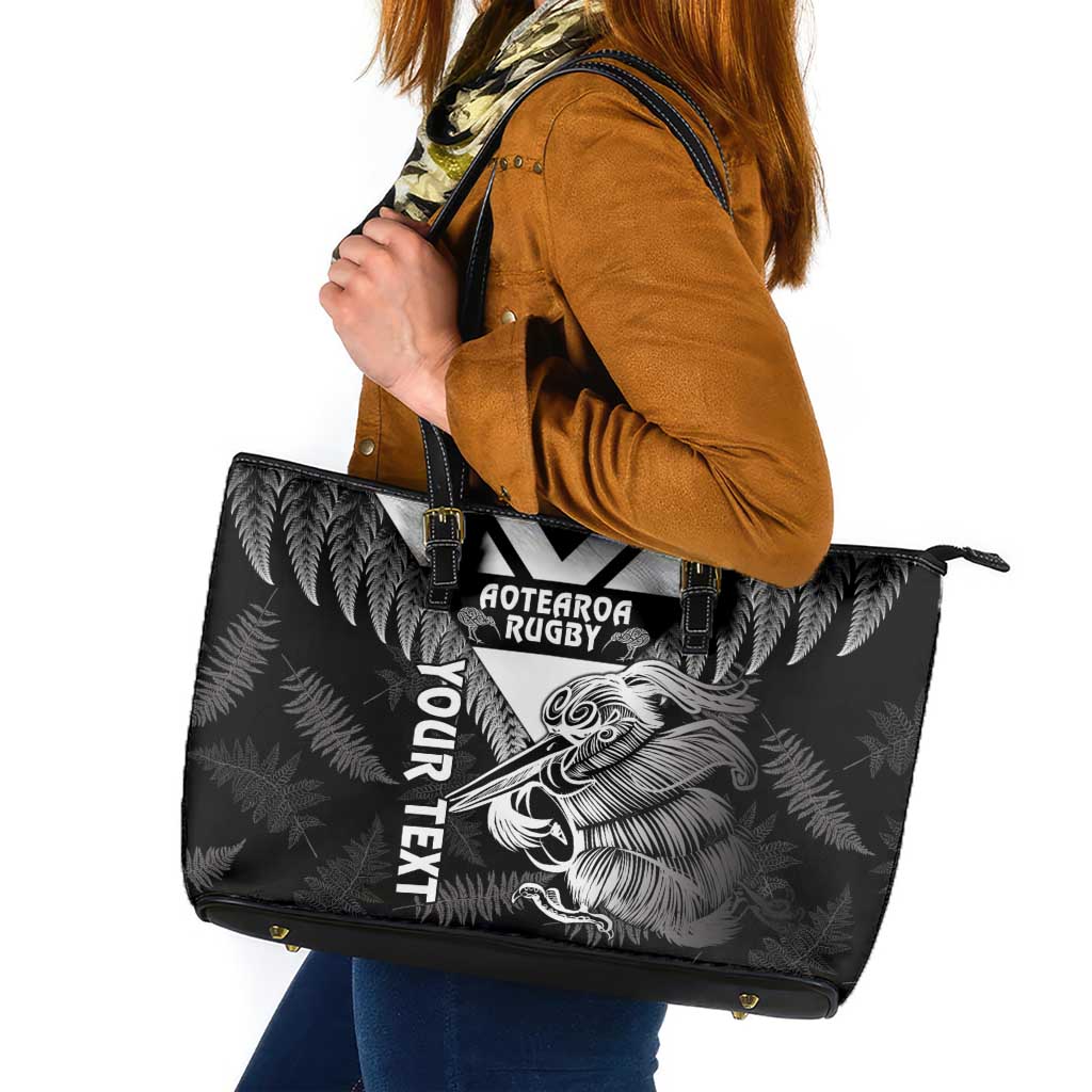 Aotearoa Silver Fern Rugby Custom Leather Tote Bag 2024 Go Kiwi LT14 Black - Polynesian Pride