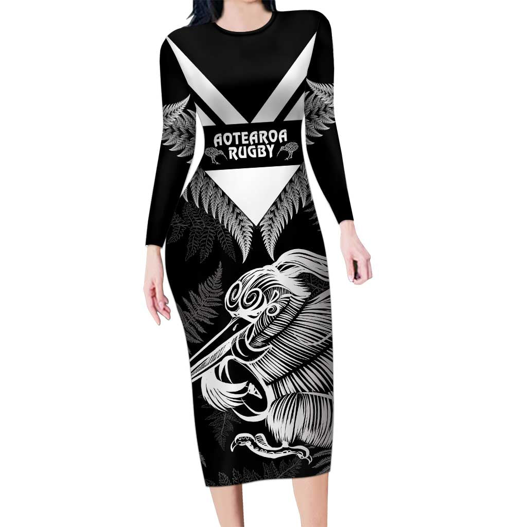 Aotearoa Silver Fern Rugby Custom Long Sleeve Bodycon Dress 2024 Go Kiwi