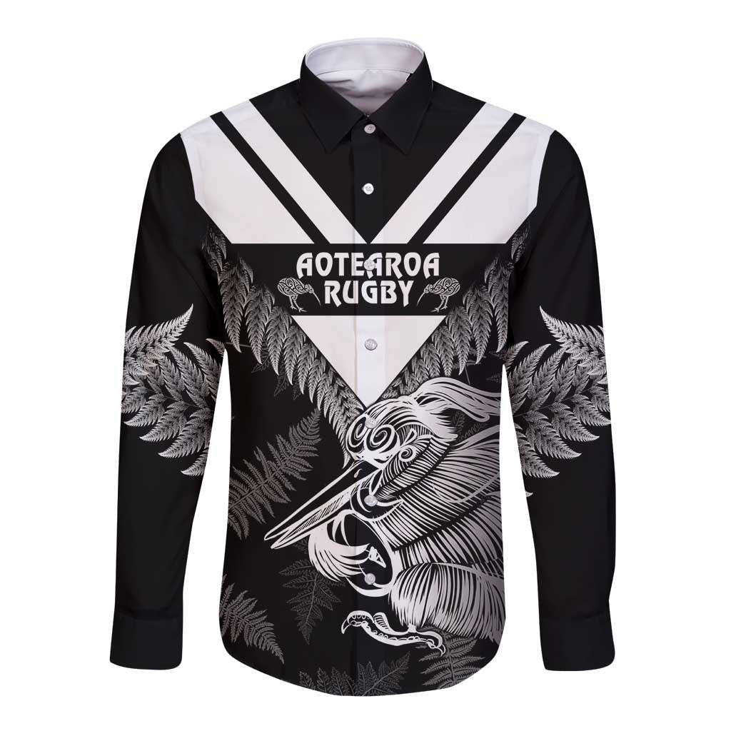 Aotearoa Silver Fern Rugby Custom Long Sleeve Button Shirt 2024 Go Kiwi