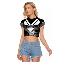 Aotearoa Silver Fern Rugby Custom Raglan Cropped T Shirt 2024 Go Kiwi LT14 Female Black - Polynesian Pride