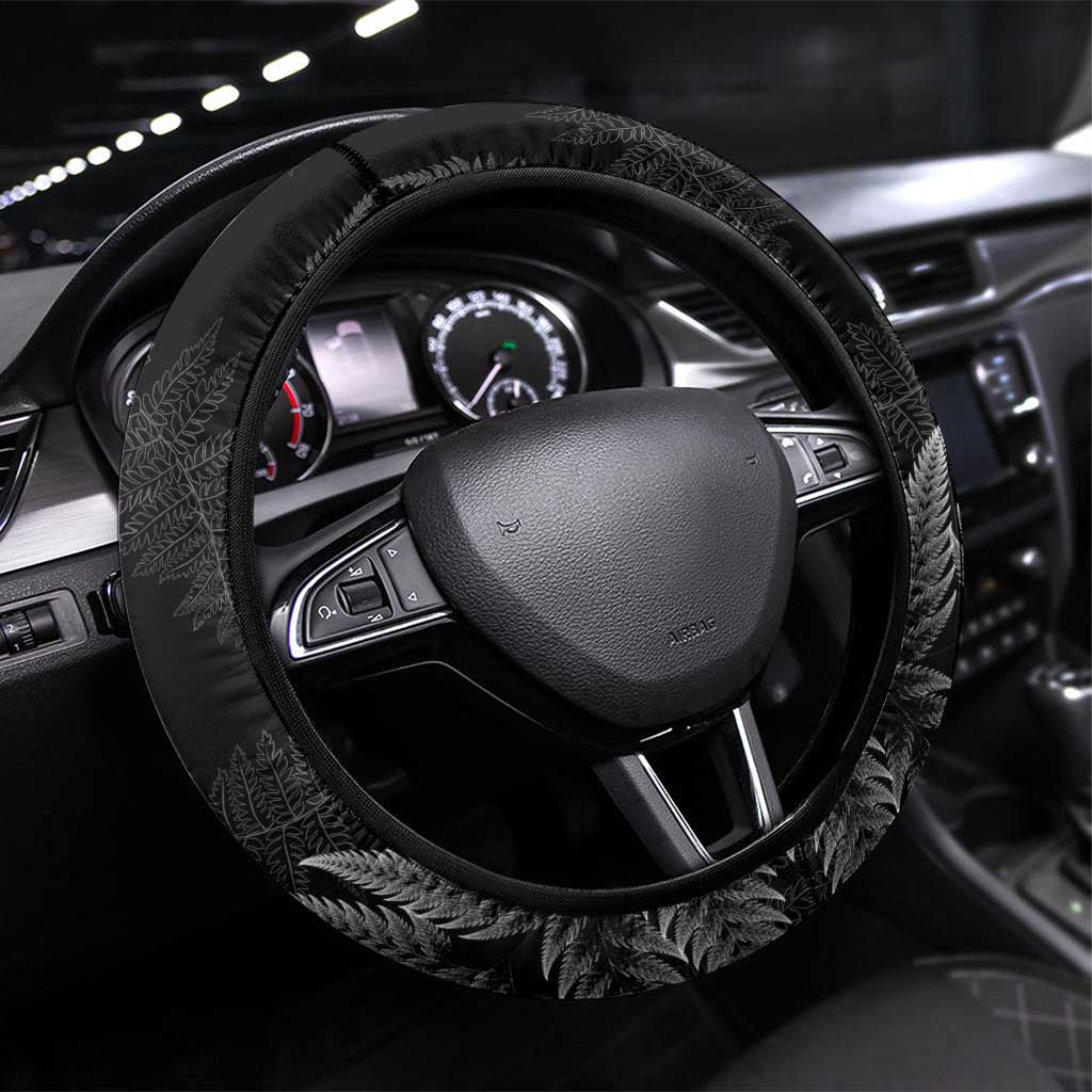 Aotearoa Silver Fern Rugby Steering Wheel Cover 2024 Go Kiwi LT14 Universal Fit Black - Polynesian Pride