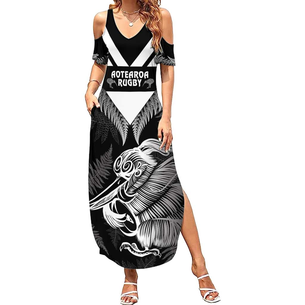 Aotearoa Silver Fern Rugby Custom Summer Maxi Dress 2024 Go Kiwi LT14 Women Black - Polynesian Pride