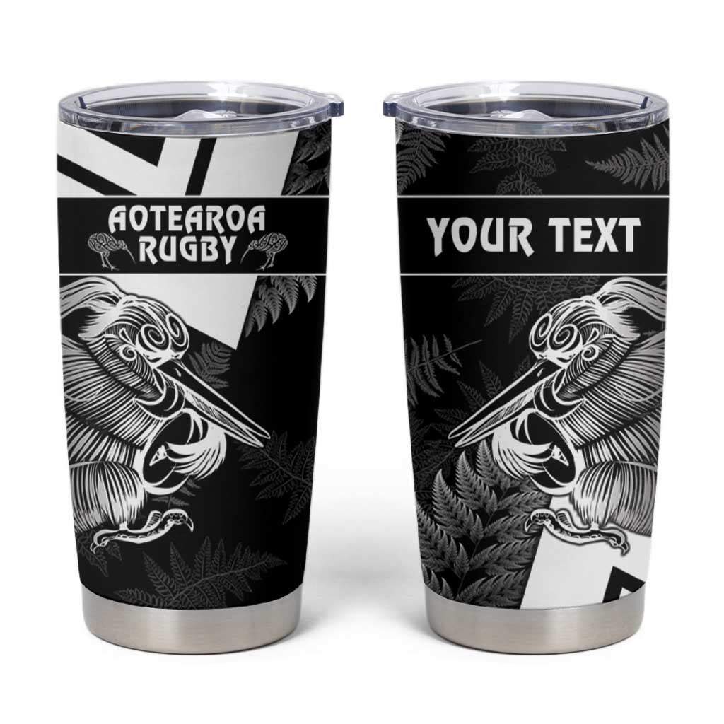 Custom Aotearoa Silver Fern Rugby Tumbler Cup 2024 Go Kiwi LT14 Black - Polynesian Pride
