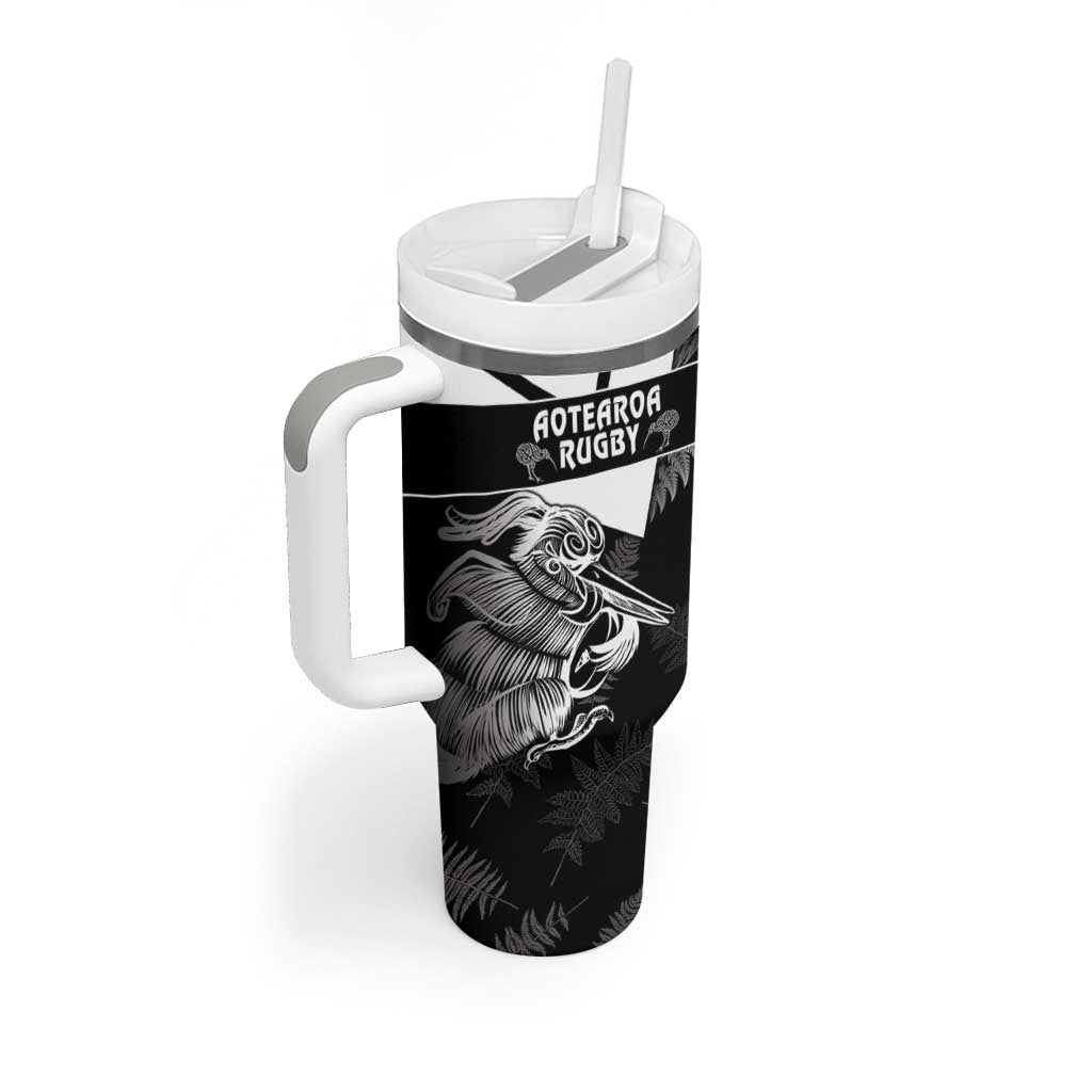 Custom Aotearoa Silver Fern Rugby Tumbler With Handle 2024 Go Kiwi LT14 - Polynesian Pride
