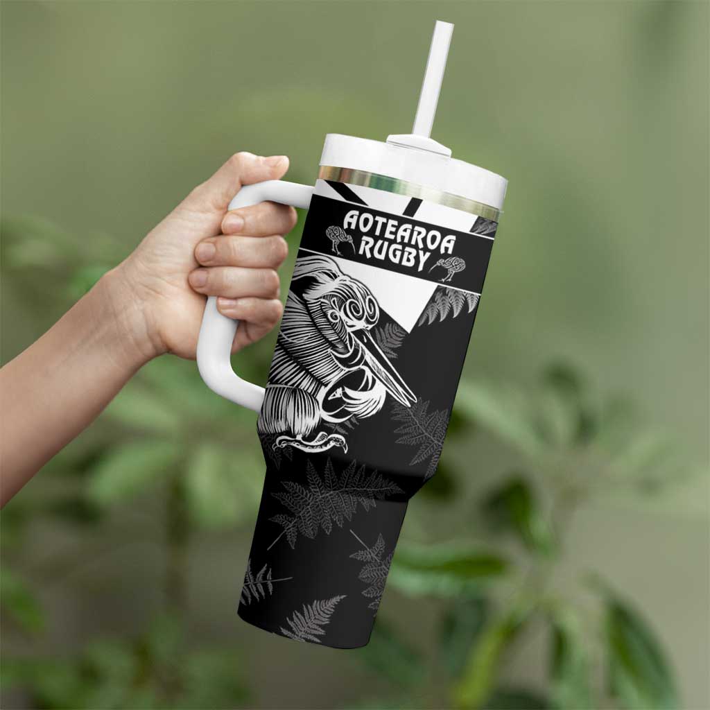 Custom Aotearoa Silver Fern Rugby Tumbler With Handle 2024 Go Kiwi LT14 - Polynesian Pride
