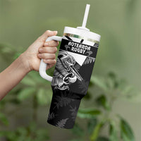 Custom Aotearoa Silver Fern Rugby Tumbler With Handle 2024 Go Kiwi LT14 - Polynesian Pride