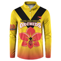 Orchids PNG Rugby Custom Button Sweatshirt Go Champions Papua New Guinea LT14 Yellow - Polynesian Pride
