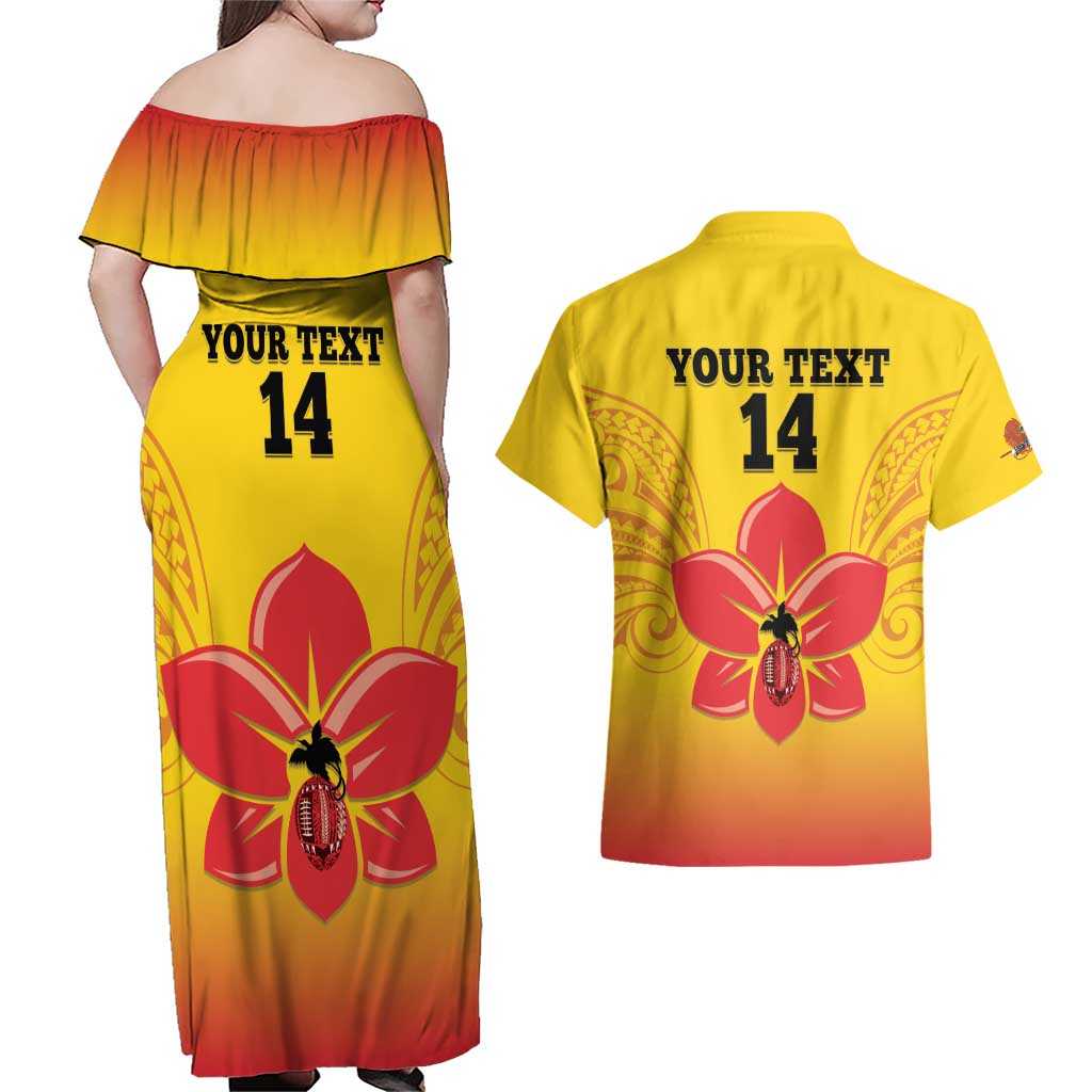 Orchids PNG Rugby Custom Couples Matching Off Shoulder Maxi Dress and Hawaiian Shirt Go Champions Papua New Guinea