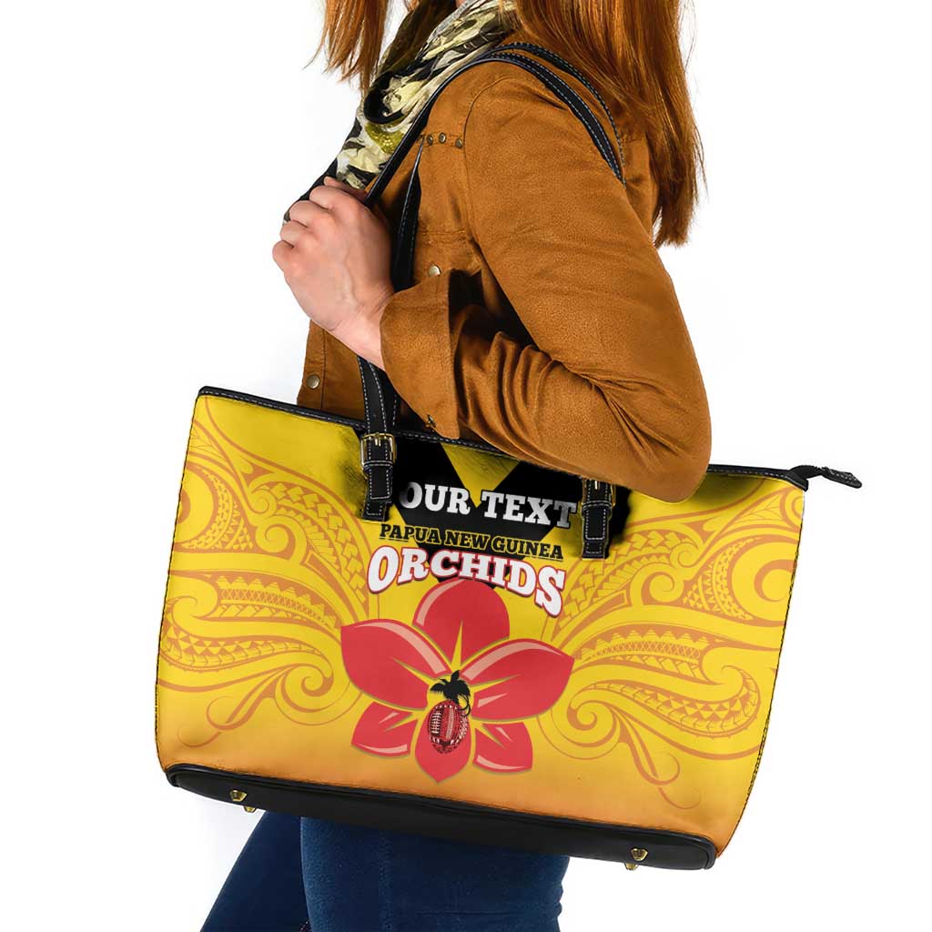 Orchids PNG Rugby Custom Leather Tote Bag Go Champions Papua New Guinea