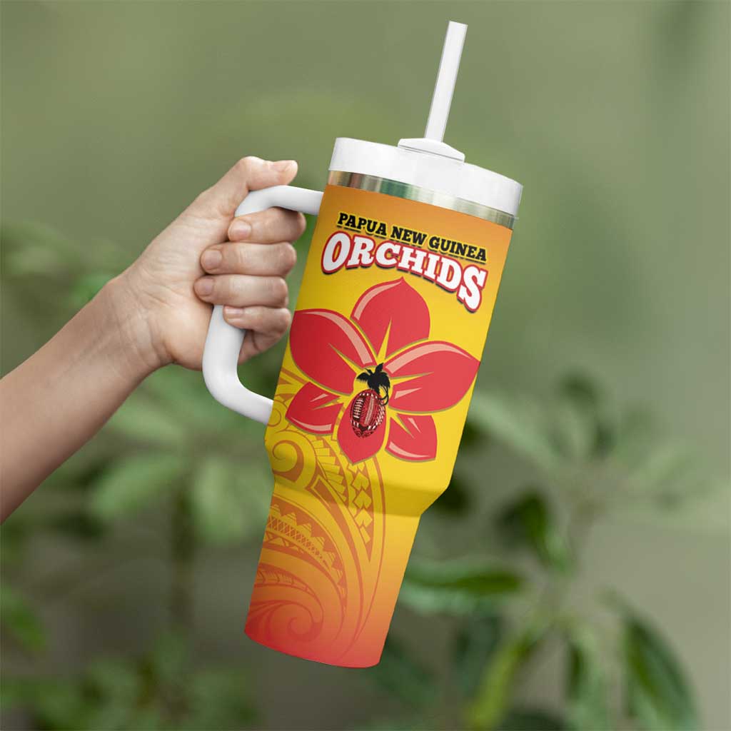Custom Orchids PNG Rugby Tumbler With Handle Go Champions Papua New Guinea LT14 - Polynesian Pride