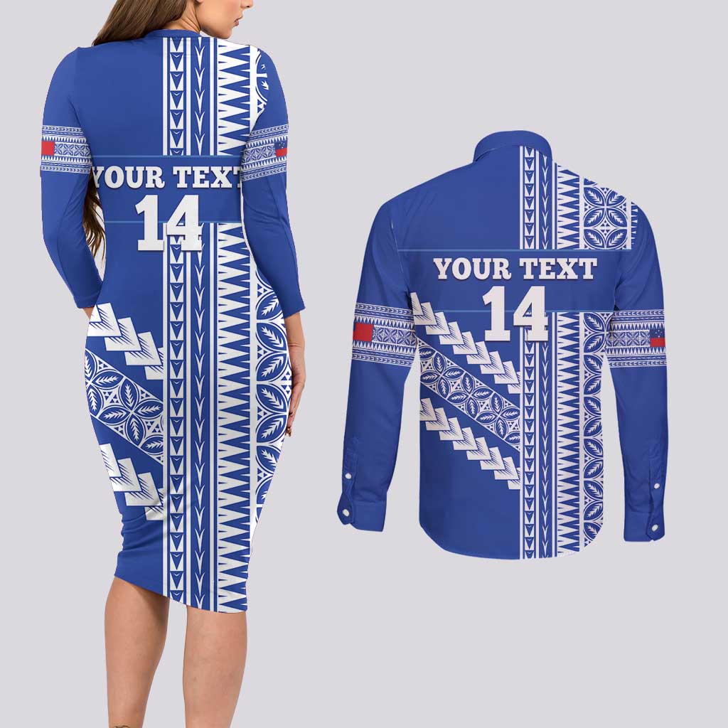 Fetu Samoa Rugby Custom Couples Matching Long Sleeve Bodycon Dress and Long Sleeve Button Shirt Siapo Pattern - Sporty Style