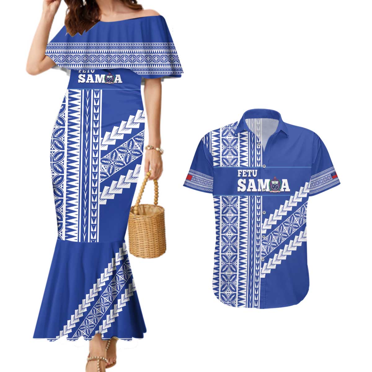 Fetu Samoa Rugby Custom Couples Matching Mermaid Dress and Hawaiian Shirt Siapo Pattern - Sporty Style