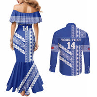 Fetu Samoa Rugby Custom Couples Matching Mermaid Dress and Long Sleeve Button Shirt Siapo Pattern - Sporty Style