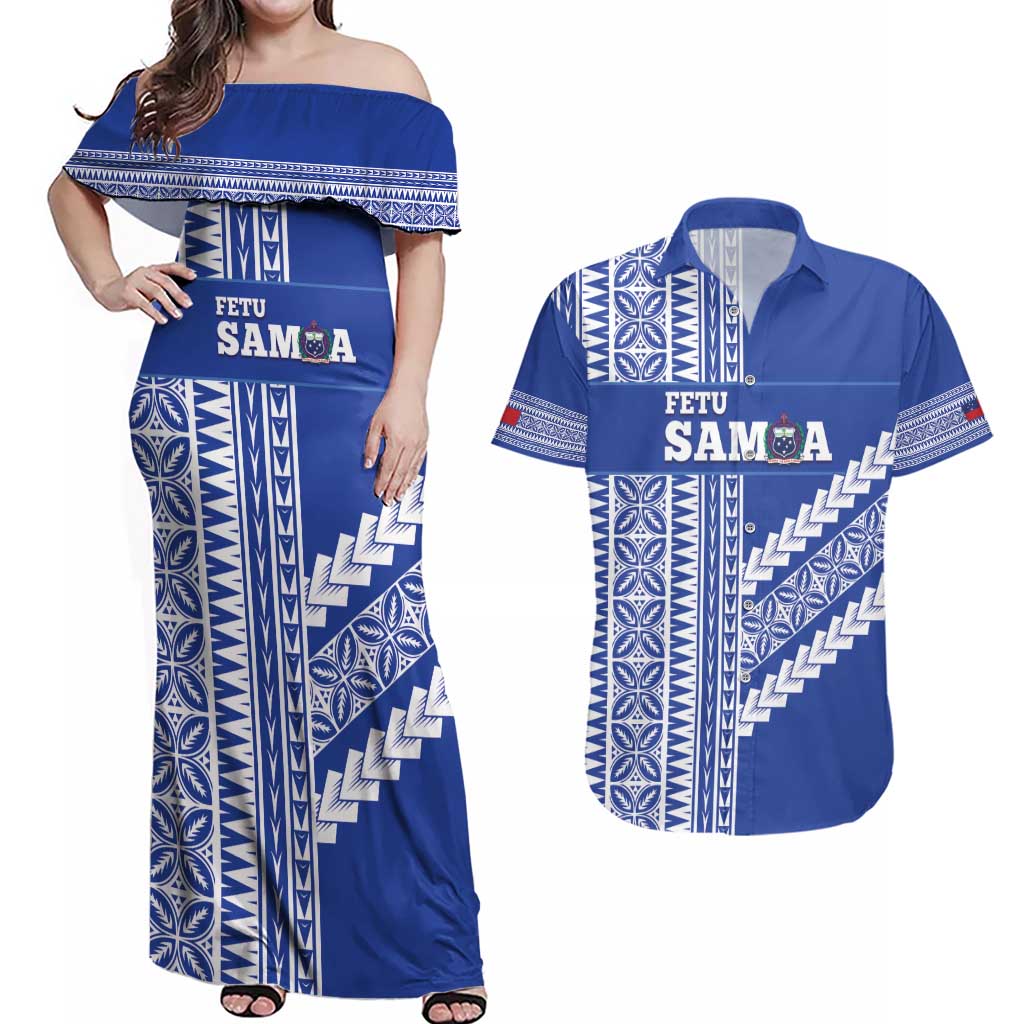 Fetu Samoa Rugby Custom Couples Matching Off Shoulder Maxi Dress and Hawaiian Shirt Siapo Pattern - Sporty Style