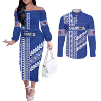 Fetu Samoa Rugby Custom Couples Matching Off The Shoulder Long Sleeve Dress and Long Sleeve Button Shirt Siapo Pattern - Sporty Style
