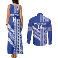 Fetu Samoa Rugby Custom Couples Matching Tank Maxi Dress and Long Sleeve Button Shirt Siapo Pattern - Sporty Style