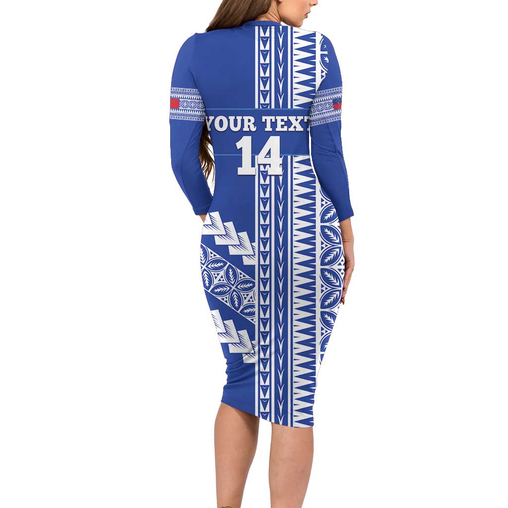 Fetu Samoa Rugby Custom Long Sleeve Bodycon Dress Siapo Pattern - Sporty Style