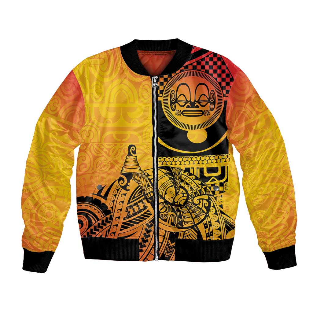 Marquesas Islands Bomber Jacket Marquesan Matatiki Fish Hook Patutiki LT14 Unisex Yellow - Polynesian Pride
