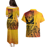 Marquesas Islands Couples Matching Puletasi and Hawaiian Shirt Marquesan Matatiki Fish Hook Patutiki - Polynesian Pride