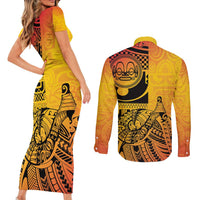 Marquesas Islands Couples Matching Short Sleeve Bodycon Dress and Long Sleeve Button Shirt Marquesan Matatiki Fish Hook Patutiki - Polynesian Pride