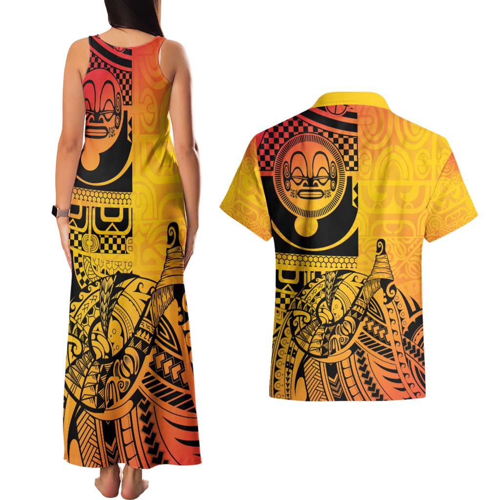 Marquesas Islands Couples Matching Tank Maxi Dress and Hawaiian Shirt Marquesan Matatiki Fish Hook Patutiki - Polynesian Pride