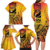 Marquesas Islands Family Matching Long Sleeve Bodycon Dress and Hawaiian Shirt Marquesan Matatiki Fish Hook Patutiki - Polynesian Pride