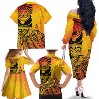 Marquesas Islands Family Matching Off The Shoulder Long Sleeve Dress and Hawaiian Shirt Marquesan Matatiki Fish Hook Patutiki - Polynesian Pride