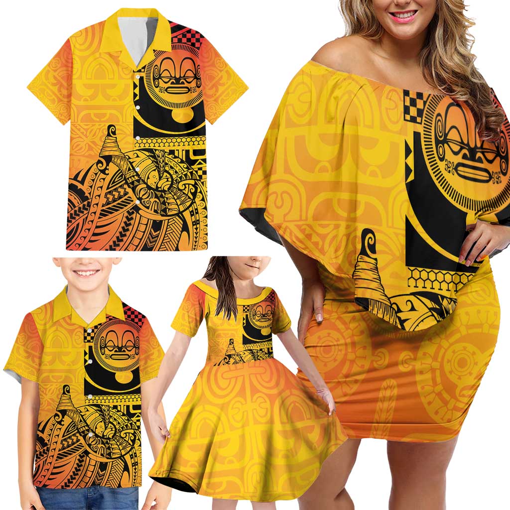 Marquesas Islands Family Matching Off Shoulder Short Dress and Hawaiian Shirt Marquesan Matatiki Fish Hook Patutiki - Polynesian Pride