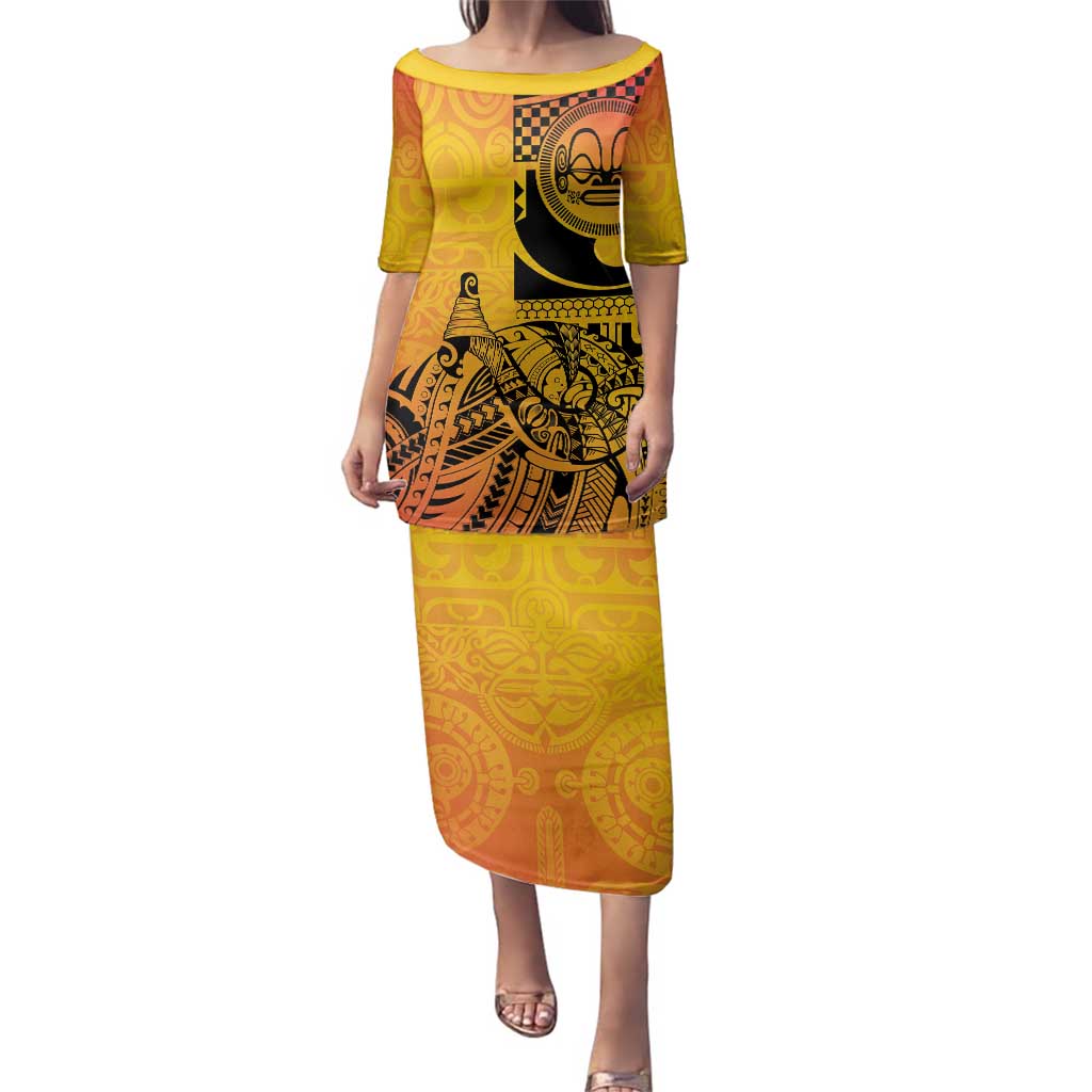 Marquesas Islands Family Matching Puletasi and Hawaiian Shirt Marquesan Matatiki Fish Hook Patutiki - Polynesian Pride