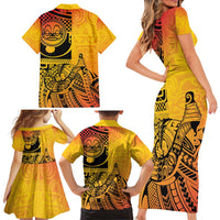 Marquesas Islands Family Matching Short Sleeve Bodycon Dress and Hawaiian Shirt Marquesan Matatiki Fish Hook Patutiki - Polynesian Pride