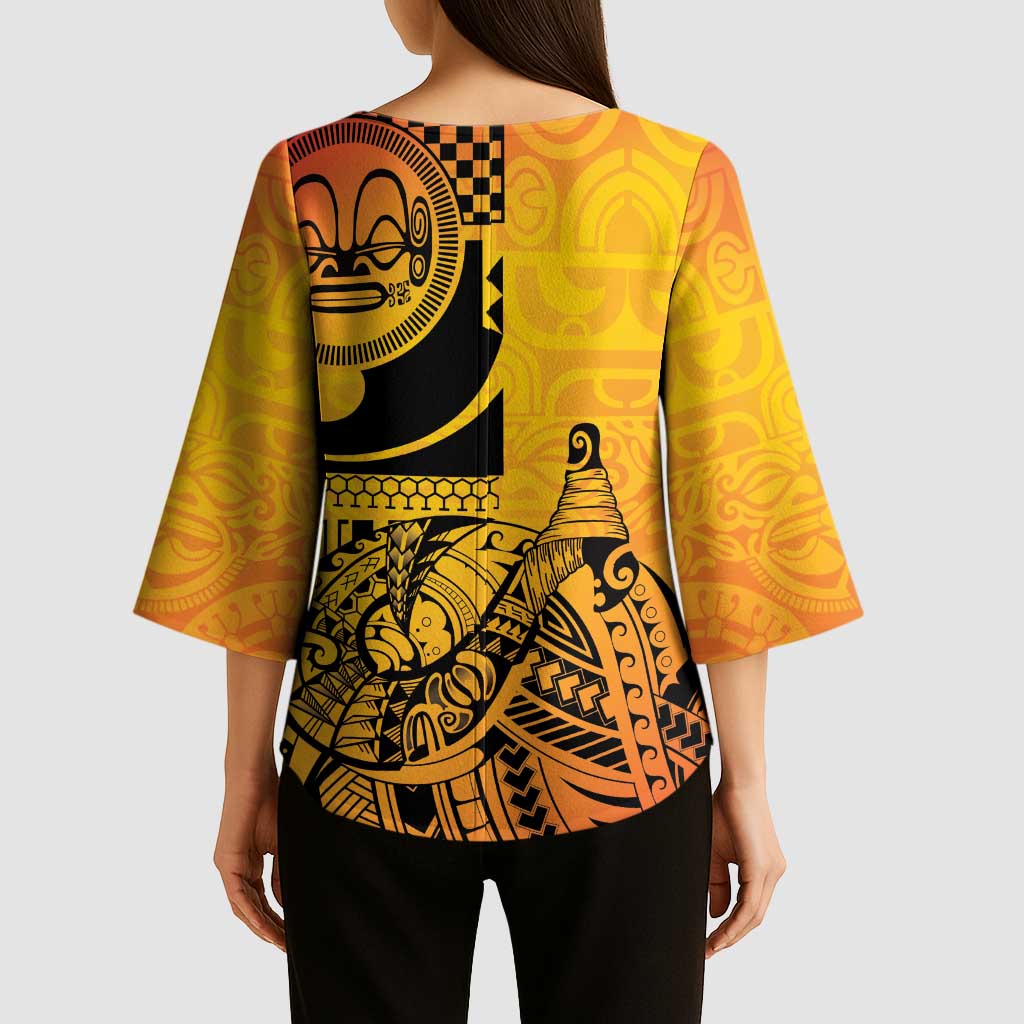 Marquesas Islands Kimono Sleeve Blouse Marquesan Matatiki Fish Hook Patutiki - Polynesian Pride