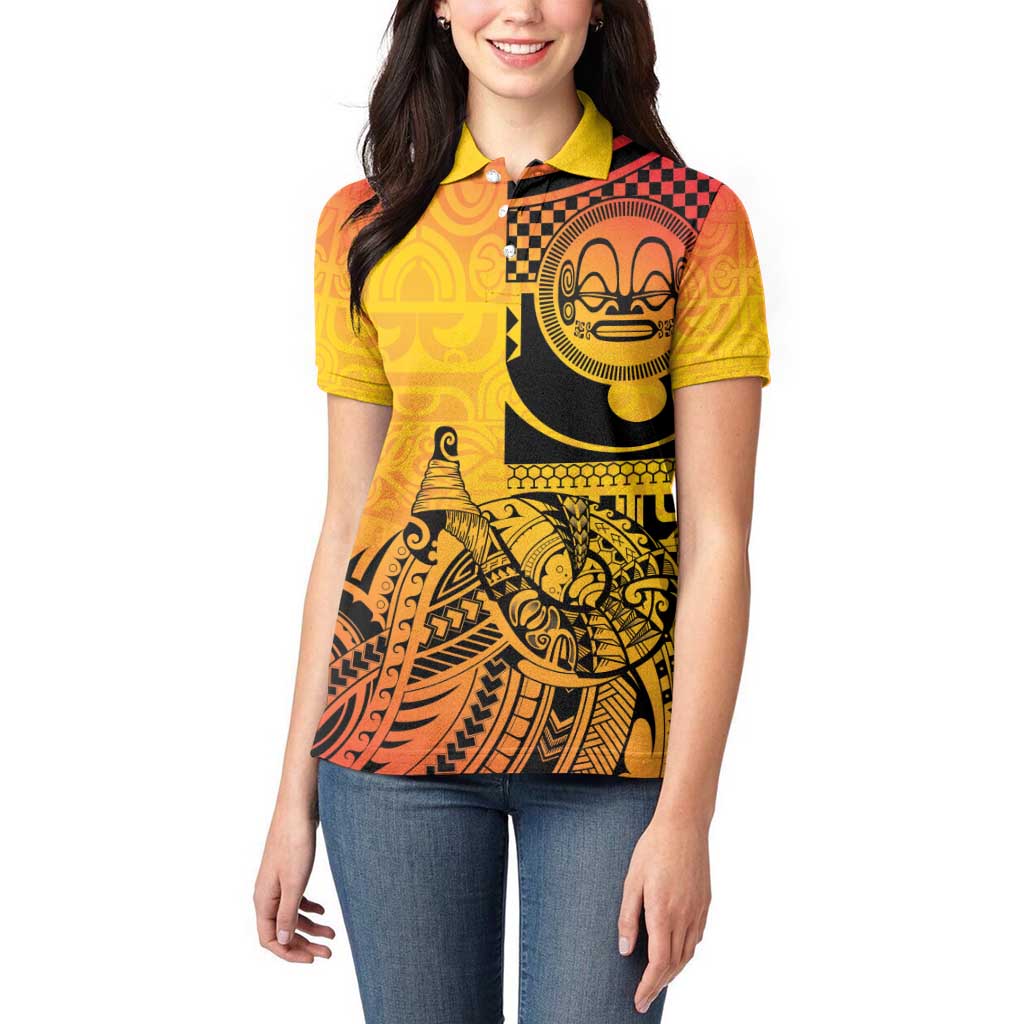 Marquesas Islands Women Polo Shirt Marquesan Matatiki Fish Hook Patutiki - Polynesian Pride
