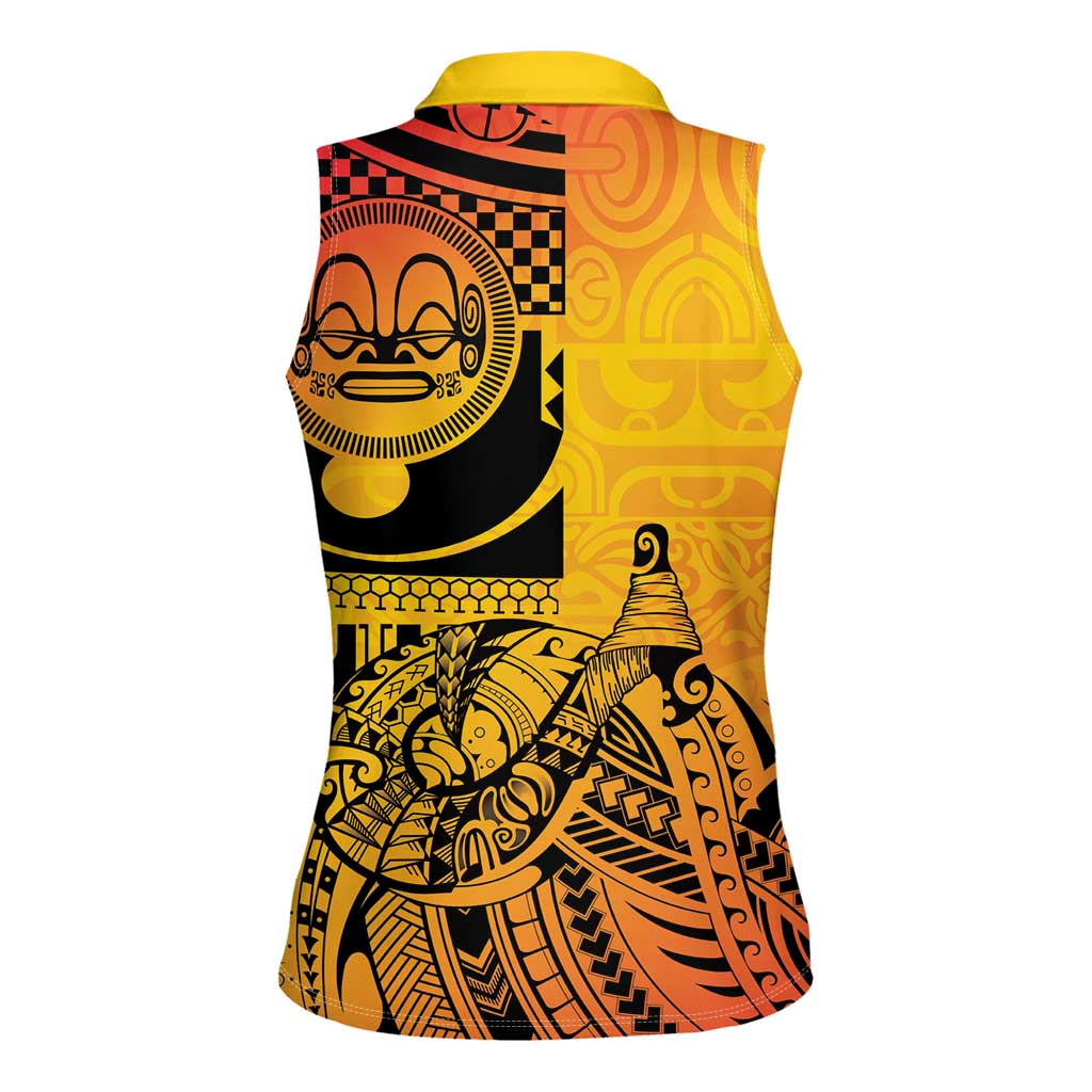 Marquesas Islands Women Sleeveless Polo Shirt Marquesan Matatiki Fish Hook Patutiki - Polynesian Pride