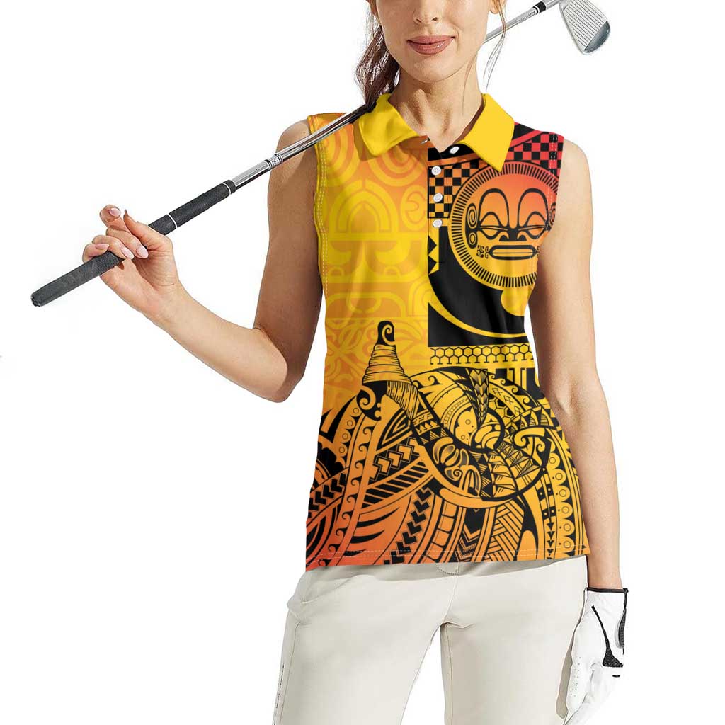 Marquesas Islands Women Sleeveless Polo Shirt Marquesan Matatiki Fish Hook Patutiki - Polynesian Pride