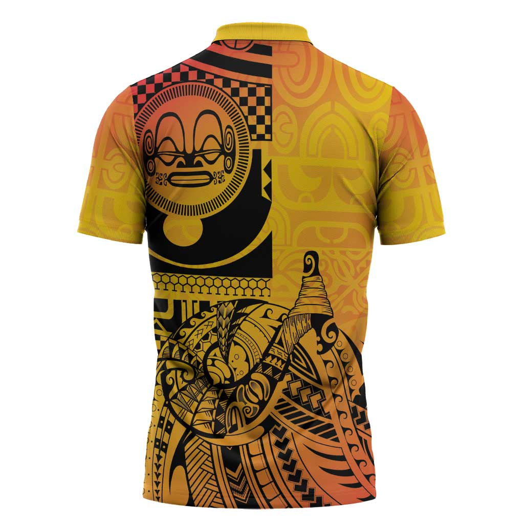 Marquesas Islands Zipper Polo Shirt Marquesan Matatiki Fish Hook Patutiki - Polynesian Pride