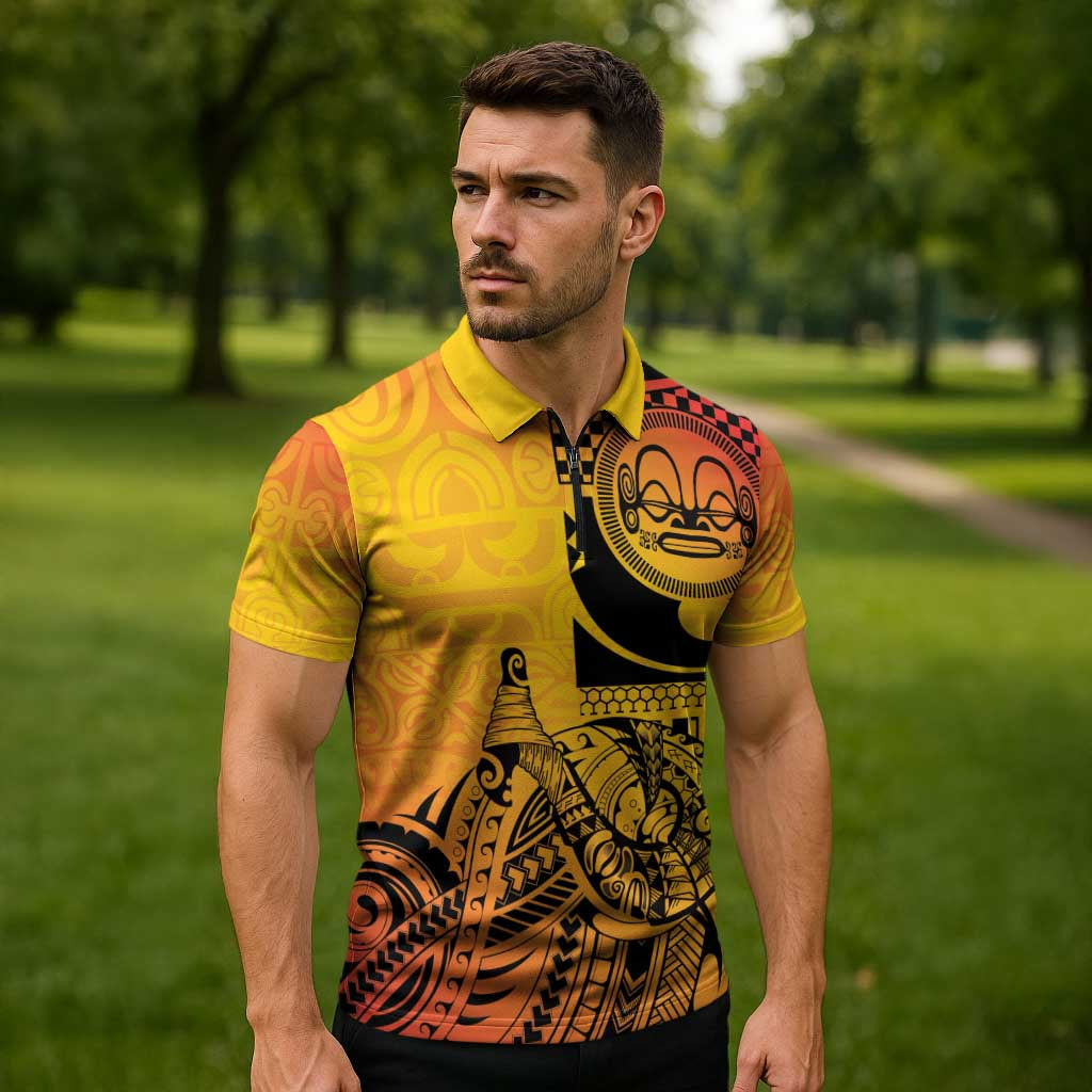 Marquesas Islands Zipper Polo Shirt Marquesan Matatiki Fish Hook Patutiki - Polynesian Pride